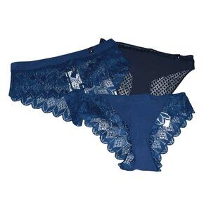 Etam Womens Lace Panty Set Small 3-Pack Floral & Sheer Design Teal Green & Black